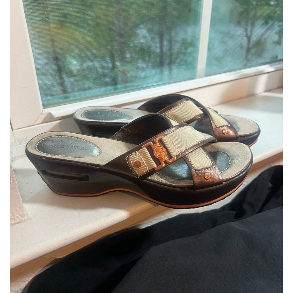 Cole Haan Nike Air Metallic Wedge Sandals in Tan & Brown Women’s Size 7.5 - Picture 2 of 10